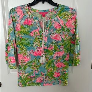 Lilly Pulitzer Flamingo Print Blouse - Pink and Green